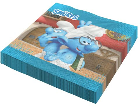 Party Factory `Schlümpfe´ 20 Papier Servietten, 33x33cm, bunt, 3-lagig, Einwegservietten für Kindergeburtstag oder Mottoparty