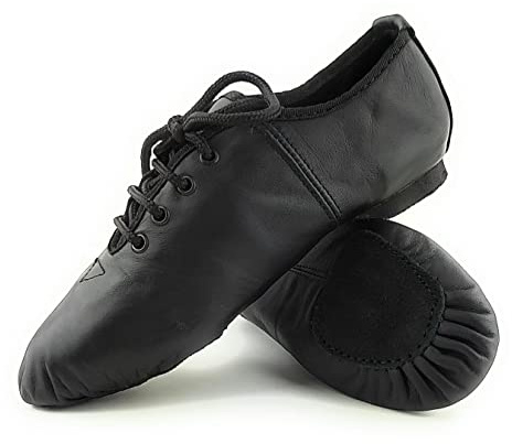 ISMUN Jazz Shoes Real Leather Dance Shoes with Laces Closure for Girls and Women, Flexible Split Sole Design for Modern and Contemporary Performance