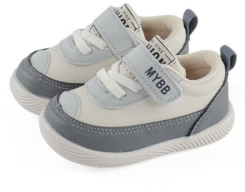 LACOFIA Zapatos Primeros Pasos Bebé Niño Zapatillas de Deporte con Suela de Goma Antideslizante Bebé Gris 21(Etiqueta 19)