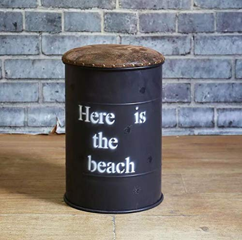American Retro Style Iron Bucket Storage Stool Creative Bar Stool Utility Rest Stool Round Bucket Sofa Stool Bar Living Room Entrance Bar Counter Gray (Black)