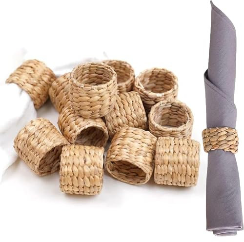 TOOSOAR 12 Stück Gewebte Serviettenringe,Handgemachte Serviettenringe für Esszimmer,Jahrestag,Geburtstag,Weihnachten