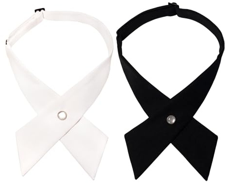 AWOCAN Bow & Tie Set Adjustable Cross Tie Neck JK Uniform for Women/Men/Girls/Boys, Black+White, One Size
