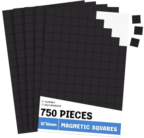 JIANTA Aimants Autocollants, 750 Pièces Adhésifs 10 x 10 mm, Plaquette Magnétique Extra-Forte, Carrés pour Photos, Cartes, Posters