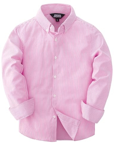 JOGAL Boys Oxford Dress Shirts Striped Button Down Shirt Long Sleeve | 6-14Y, Button Up, Dressy-Casual Versatile, Classic, Easy Iron, Not See Through, Wedding, Church, School, Picture Day, Easter