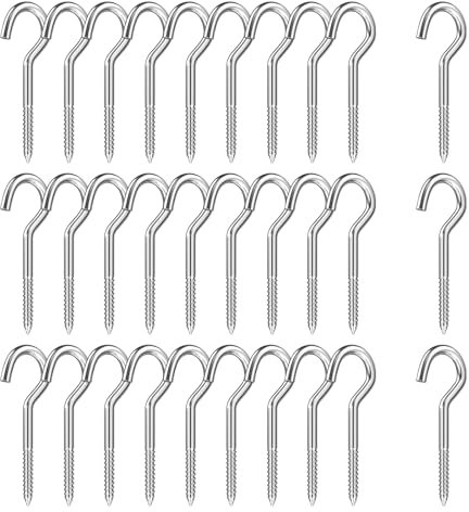 Gvolatee 30 Pièces Crochet a Visser, Crochets à Vis pour Plafond, 40mm Piton à Visser en Nickelé Métal, pour Accrocher Tasses,Chapeaus, Lumières, Cordes, Plantes, pour Intérieur et Extérieur (Argent)