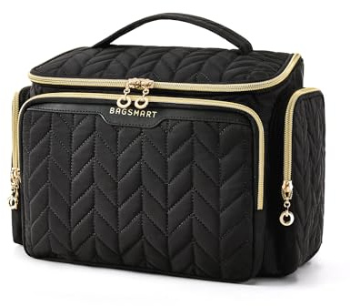 BAGSMART Travel Toiletry Bag, Large Wide-Open Travel Bag for Toiletries, Makeup Cosmetic Travel Bag with Handle, Black