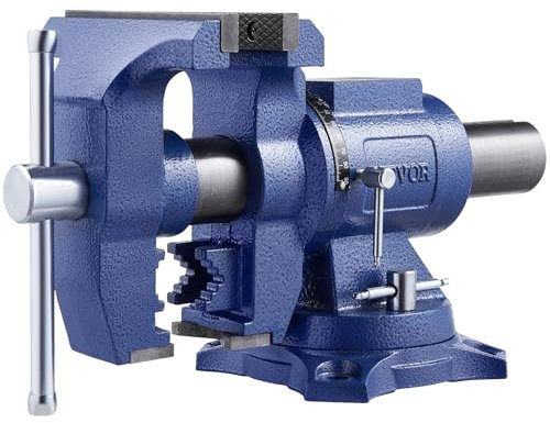 VEVOR Tornillo de Banco de Alta Resistencia con Yunque Ancho de Mordaza de 165 mm Apertura Máxima de 125 mm Cabezal de Base Giratorio de 360°, Garganta de 75 mm Fuerza de Sujeción de 24,98 kN