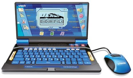 VTech - Genius XL Ordi Éducatif Bilingue Bleu - Ordinateur Enfant avec Écran LCD, Clavier AZERTY, Souris et 164 Jeux Éducatifs - du CP au CM2 - Cadeau Enfant Dès 6 Ans - Contenu en Français et Anglais