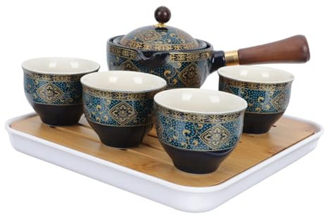 KICHOUSE Teiera Con Filtro 1 Set Bollitore Automatico in Porcellana Teiera in Ceramica Girevole Per Un Facile Versamento