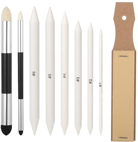 Lapices de Dibujo Artístico y Difuminos de Tortillon Papel Set,9 Piezas Difuminador de Dibujo Tortillones Boceto Esponja Papel de Lija de Mezcla Set Accesorios de Dibujo Afiladores de Lija