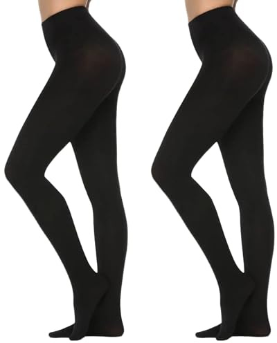 JiaYouLC 2 Pairs Thick Black Tights Women's 100 Denier Warm Opaque Tight Stretch Winter Pantyhose (UK, Alpha, S, Regular, Regular, Black)