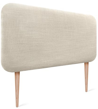 DHOME Slät Rundad Sänggavel Klädd i Naturligt Linne med Ben för Vägg Akustiska Ljudabsorberande Sänggavlar för Sovrum (Beige, 95cm)