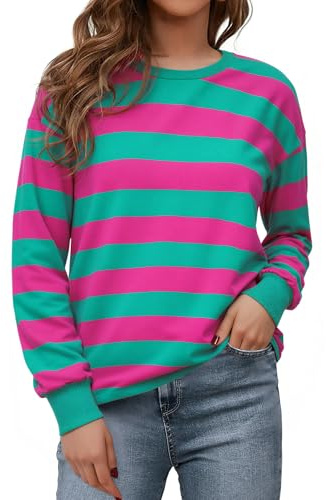 Aottori Felpa Donna Girocollo Senza Cappuccio Manica Lunga a Righe | Maglia Oversize, Maglietta Larga, Sport Maglione, Elegante Tops, Casual, Streetwear, Autunno