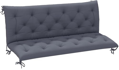 Outsunny Cuscino da Giardino Moderno per Sedute da Esterno con 6 Lacci, Cuscino da Esterno Imbottito in Cotone e Poliestere, per Divani Dondoli Panche, 150x98x8 cm, Grigio Scuro