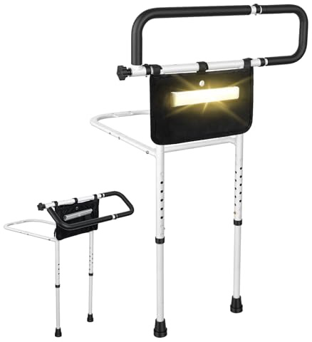 Bilivry Bed Rail for Elderly Adults,Motion-Sensing Light,300 lbs Capacity | Adjustable Non-Slip Ergonomic Grip Handle,Sturdy Carbon Steel FrameStorage Pouch,Fits Twin Full Queen King Beds