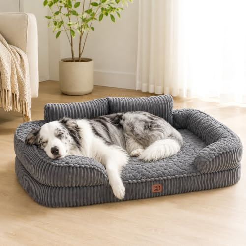 EHEYCIGA Orthopedic Memory Foam Dog Bed Sofa Large, 91x69x17cm, Grey
