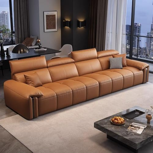 Italiensk lyxig modern enkel lädersoffa, massiv träram, rymlig och mjuk soffa, modern stor storlek, lämplig för vardagsrum/kontor/lägenhet.