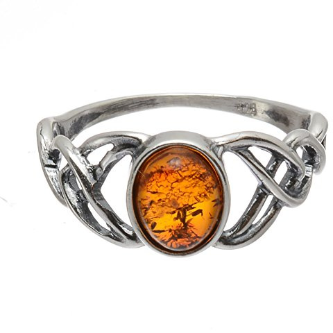 Holiday Gift Shops Sterling Silver and Baltic Honey Amber Celtic Knots Ring