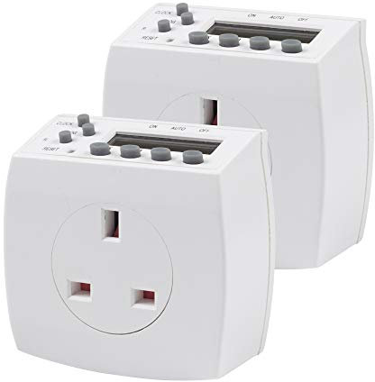 HBN 7day Digital Electronic Timer Socket Plug with 8 On-Off Programs, Programmable Switch Timers, Anti-Theft Random and Summer-Timer Function for Lights and Home Appliances, 13A/3120W, 2 Pack