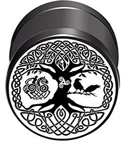 BlackAmazement Faux plug en acier inoxydable 316L - Motif arbre de vie Yggdrasil - 10 mm - Noir et blanc - Pour homme et femme