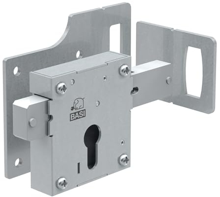 BASI Cerradura de puerta atornillable para puertas de metal, con chapa de cierre, dispositivo para cilindro de perfil, DIN derecha e izquierda, cerrojo de 6 tourig