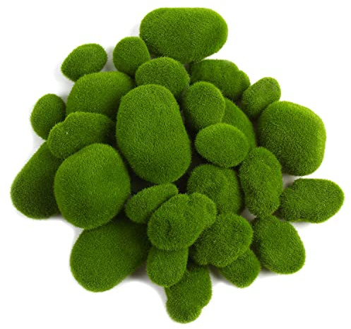 CCINEE 34pcs Artificial Moss Rocks, 5 Size Green Floral Moss Balls Moss Covered Stones Fake Moss Decor for Floral Arrangements Fairy Gardens and Crafting