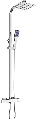Sistema de ducha con termostato, 40 x 40 cm, montaje empotrado, columna de ducha, grifo de ducha, alcachofa de lluvia, acero inoxidable, altura ajustable, barra de ducha