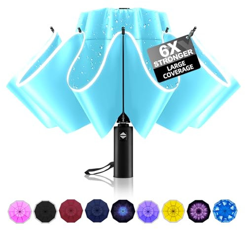 Trenovo Kompakt Reiseschirm - Automatik Sturmfest Regenschirm für Regen, Winddicht Taschenschirm mit 10 Rippen, Regenschirm mit Umgekehrter Faltung Damen und Herren