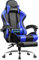 GTPLAYER Gaming Stuhl Bürostuhl Massage Gaming Sessel Ergonomischer Gamer Stuhl mit Fußstütze, Kopfstütze Massage-Lendenkissen, Gepolstert Gaming Chair, Drehsessel, Blau