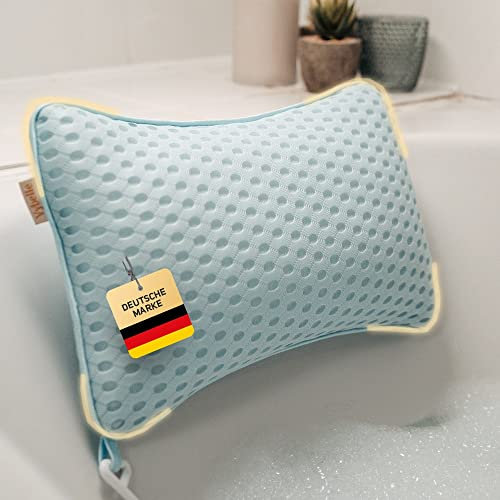 Vybelle ® Badewannenkissen Klein atmungsaktiver 4D Air Mesh [perfekte ergonomische Passform] Badekissen für Badewanne Entspannung von Nacken und Rücken – inkl. extra Tragetasche – Bath tub Pillow
