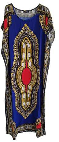 Lång maxiklänning i bomull för kvinnor, sommar, Dashiki, afrikanskt strandöverdrag, Kungsblå, one size