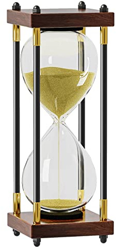 Hourglass Sand Timer 60 Minute: Large 10 Inch Wooden Sand Clock,Reloj De Arena 60 Minutoes, Vintage Sand Watch 60 Min, One Hour Glass Sandglass for Home Office Desk Decor, Gold
