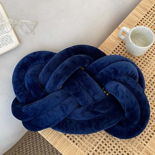 PTKG Cuscino a Sfera con Nodo, Cuscino a Sfera con Nodo, Morbido Cuscino Decorativo, Cuscino con Nodo Intrecciato a Mano per Divano, Cuscino con Nodo Decorativo,Blue 2,45x35CM