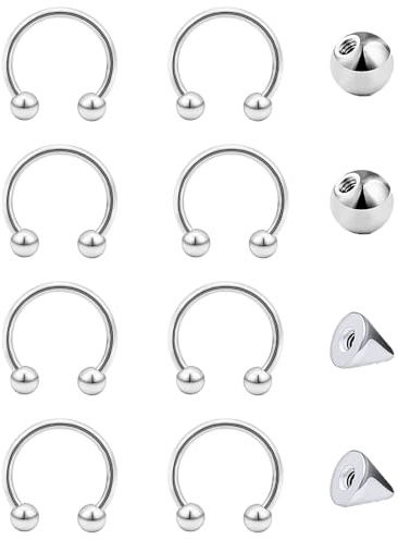 Besyvvin Fer à Cheval Piercing Nez Lèvre Septum Anneau Helix Piercing 16G 10mm Acier Inoxydable Circulaire Barbells Sourcil Cartilage Daith Boucles d'oreilles Bijoux de Piercing
