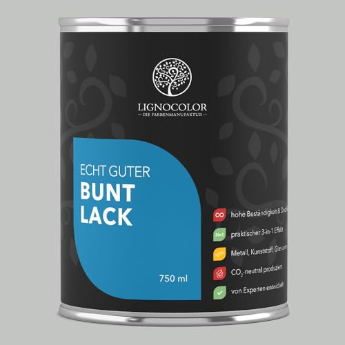 Lignocolor Buntlack glänzend (750 ml, Lichtgrau) | hochbeständiger Lack für Holz, Metall, Kunststoff & Kinderspielzeug