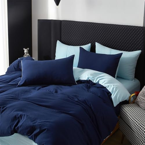 Boqingzhu Baumwolle Bettwäsche 135x200cm Blau Dunkelblau Hellblau Einfarbig Uni Aesthetic Wendebettwäsche Set Bettbezug 135x200cm und 1 Kissenbezug 80x80cm mit Reißverschluss