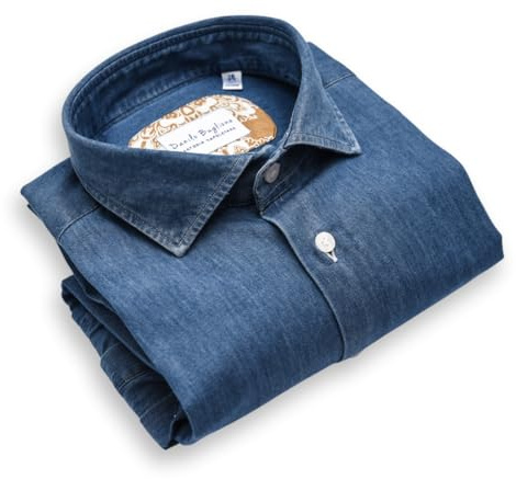 DANILO BUGLIONE Camicia Jeans Casual Camicie da Uomo Custom Fit, Camicia in Denim, Camicie Uomo Artigianale - Sartoria Napoletana (J01, 47)