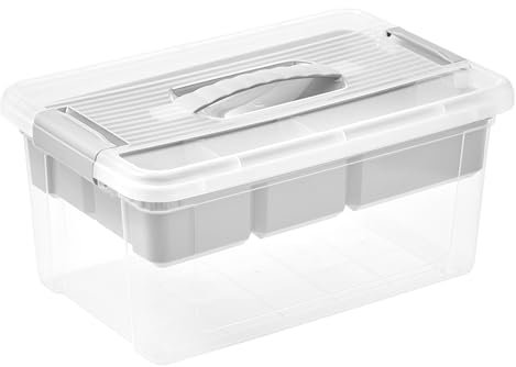keeeper Organizer-Box, 9 l, Bequemer Griff, Praktische Clips, Herausnehmbarer Einsatz, Aufbewahrungsbox, 23 x 35 x 17 cm, henri, Nordic Grey (Grau)