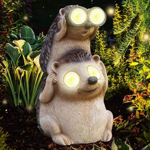 ZOYDP Solar Garden Ornaments Hedgehog, Waterproof Garden Ornaments Outdoor Statue, LED garden ornaments Outdoor Animals Lights, Solar Animal Statue Hedgehog for Home Yard Lawn, Resin