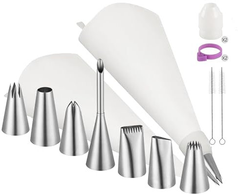 Profi-Spritzbeutel-Set 35 cm, 304 Edelstahl Spritztüllen Groß, Tüllen für Spritzbeutel, 7 Edelstahl-Tüllen für Kuchen, Torten, Wiederverwendbar Keksen-Dekoration und Dekorieren von Cupcakes Torten