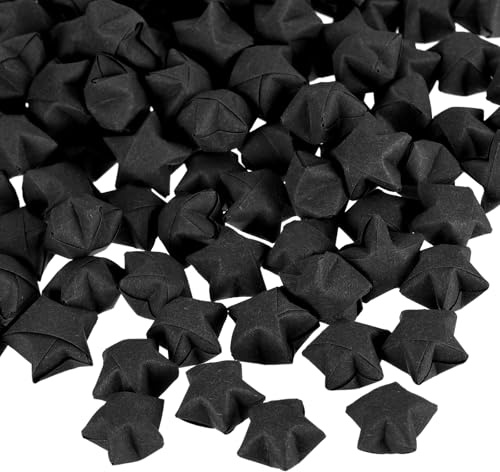 QUARKZMAN 272 stycken origami stjärnor, pappersremsor, färdiga origami-papper, lyckostjärnor, önskad stjärna, 3D, färgglad stjärna för jul, bröllop, alla hjärtans dag, gåva, dekoration, svart
