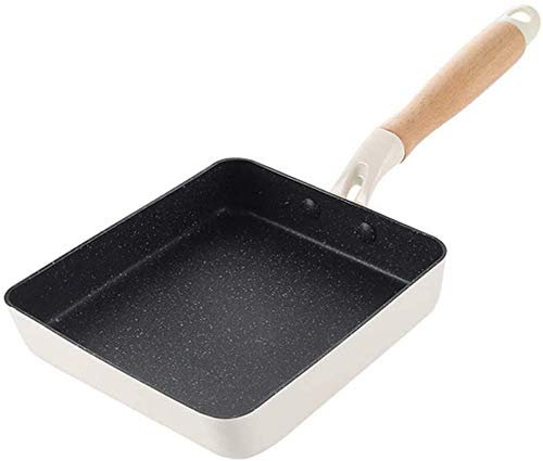 Sartén antiadherente tortilla diseño angular con mango ergonómico de madera de haya, ideal para hornear verduras, guisar carne, freír huevos, blanco