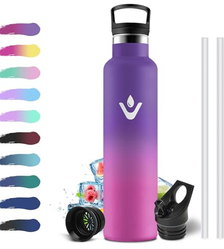 Borraccia Termica 1L, Borracce Termiche con Cannuccia, Bottiglia Termica Riutilizzabile, Vuoto Isolato Bottiglia Termica, a Prova di Perdite, senza BPA, Borraccia per Viaggi, Scuola, Ciclismo