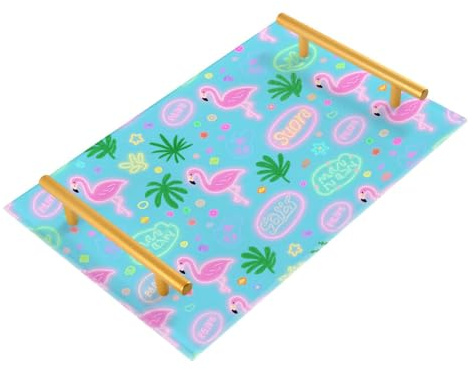 Bandeja decorativa con asas con estampado de flamencos, bandeja para servir bebidas, joyas, perfumes, para alimentos, charolas para servir