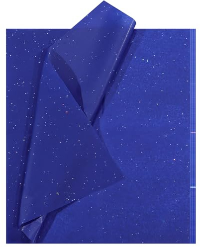 20 Blatt Glitter Seidenpapier Blau, Glitzerpapier Blumenstrauß Papier Bastelpapier Geschenkpapier für Weihnachten Geburtstage Hochzeiten DIY Basteln