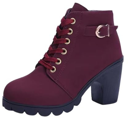 Generisch Bottes pour femme - En cuir synthétique - Talon bloc - Talons hauts - Bottines courtes - Bottines orthopédiques avec fermeture éclair - Pour l'automne et l'hiver - Bottes de transition