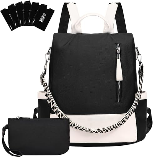 Eshow Mochila Mujer Antirrobo con Protección RFID, Bolso Impermeable con Neceser Pequeño en PU Cuero, Bandolera Casual para Trabajo Viaje Universidad Compras Negra