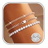 Finrezio 3 stycken tennisarmband damer silver 925 armband silver armband set guld 14 karat guldpläterade armband kvinnor med zirkonia justerbara armband silver smycken gåva silver/guld/roséguld