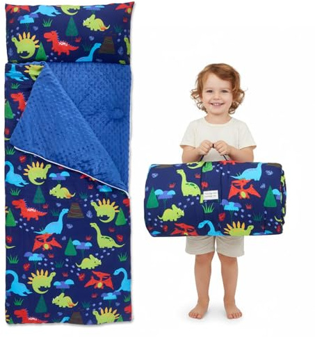 Sac de couchage, pour garçons et filles de 3 à 8 ans, 120 x 60 cm, doublure en coton, moelleux, léger et chaud, avec coussin amovible, pour crèche, voyage et camping (dinosaure)