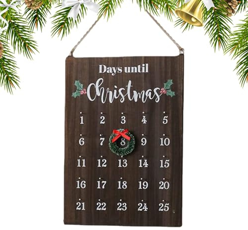 Trä jul nedräkningskalender | Säsongsdekor 25 dagar – adventskalender skylt, för familj vänner grannar klassrum vardagsrum sovrum arbetsrum sovsal vägg